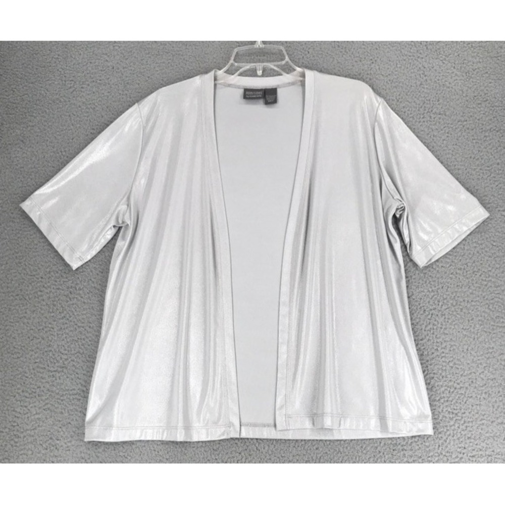 Additions by Chicos Formal Open Front Cardigan Size 2 (14) Short Sleeve Silver